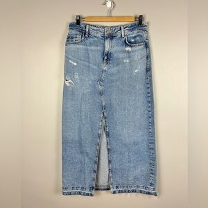 ZARA Denim Maxi Skirt‎ Size Medium Light Wash Front Slit